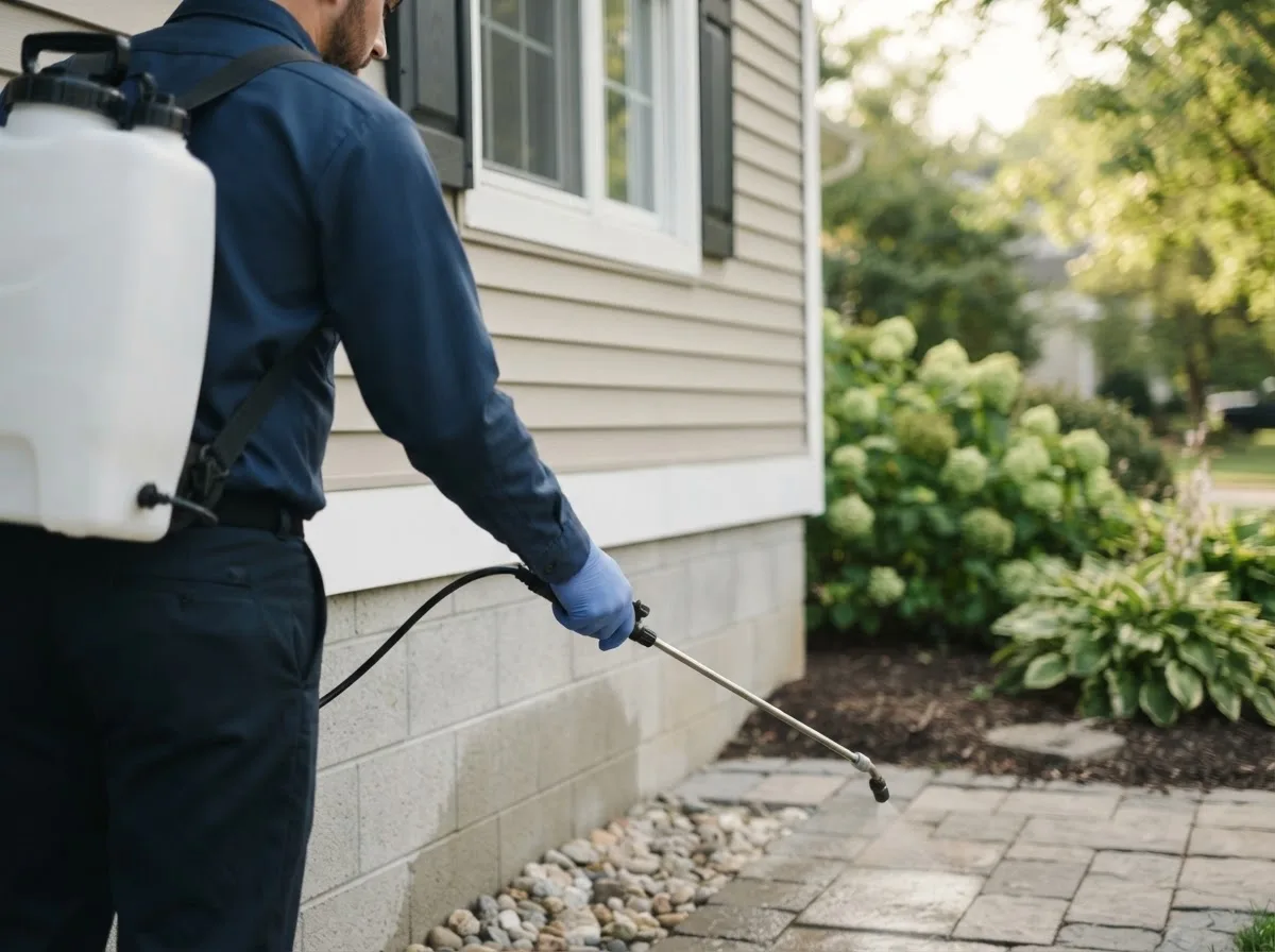 Pest control technician inspecting a home in Palm Springs, CA